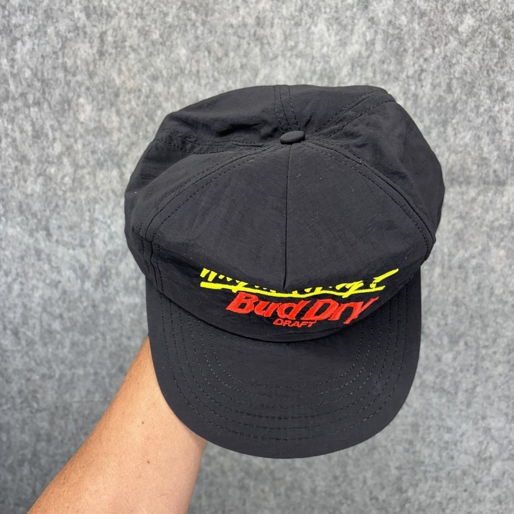Vintage Bud Dry Snapback Hat Why Ask Why 90s USA Black Beer Cap - Picture 4 of 8